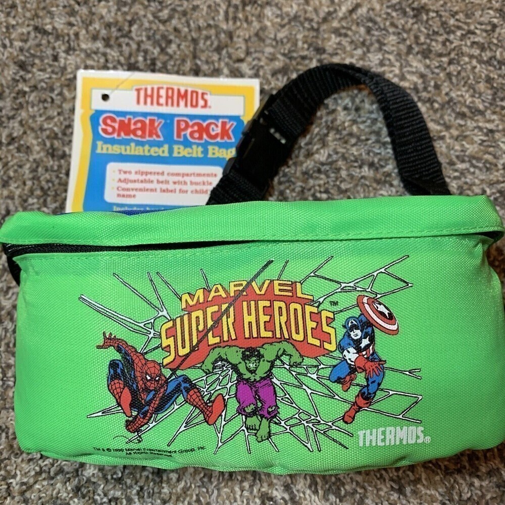 NWT Marvel Super Heroes Vintage Thermos Snak Pack Insulated Belt Bag W/Snak Jar